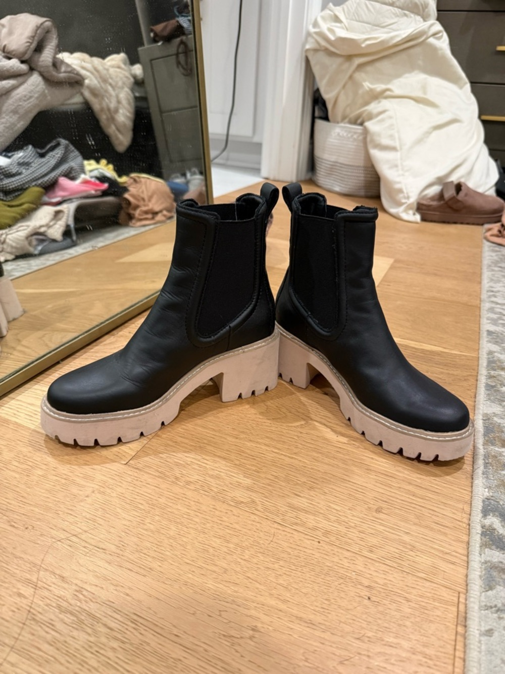 Dolce Vita Black Chelsea Boots with Cream Lug Platform